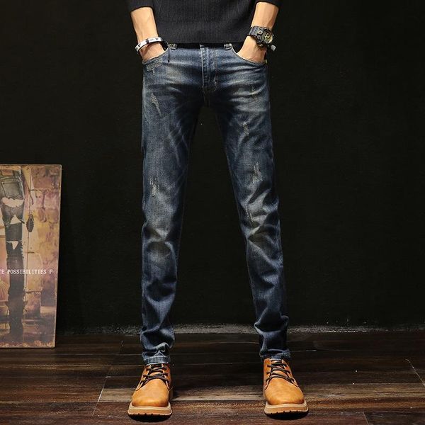 

arrivals men's casual jeans retro long denim pants jogger straight trousers, Blue