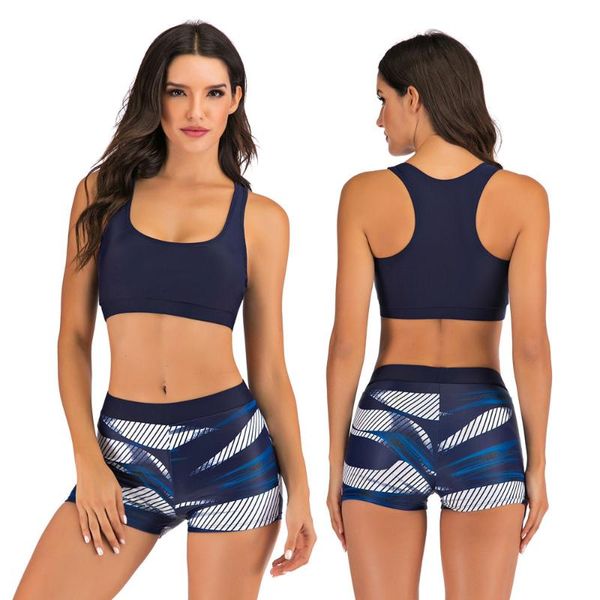 

women high waisted boyshorts bikini sporty racerback retro two piece swimsuits bathing suit beachwear tankini one-piece suits