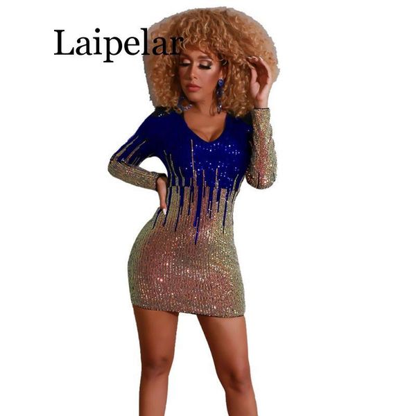 

casual dresses elegant luxury sequin celebrity evening party women v-neck long sleeve sparkly club mini christams dress vestido mujer, Black;gray