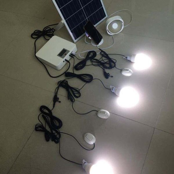 

solar lamps wall mountable powered panel led lighting system 3/4 bulbs outdoor birghtness controlled by app usb port