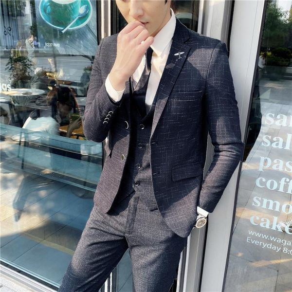 

dress suit jacket beer costume business tailor-made suits check men elegant clothing ropa hombre men's ei50su & blazers, White;black