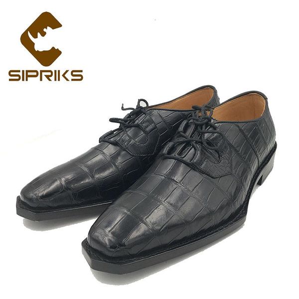 

dress shoes sipriks luxury mens crocodile belly skin italian goodyear welted oxfords business office gents suit social 2021, Black