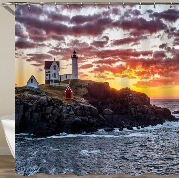 

shower curtain,surf dawn rock famous sunrise colorful lighthouse on green cape,polyester fabric waterproof bath curtains hooks