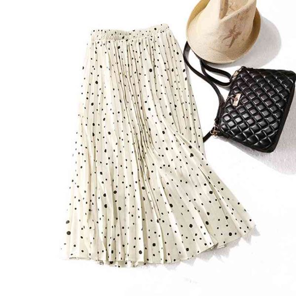 

summer elegant all-match dot print pleated skirts temperament office lady jupe fashion casual loose soft women bottoms 210525, Black