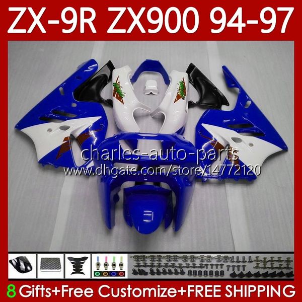 OEM Bodywork para Kawasaki Ninja ZX-9R ZX 9R 9R 900 CC ZX-900 1994-1997 Bodys 100No.134 ZX9 R ZX900 ZX900C Azul Branco 1994 1995 1996 1997 900cc ZX9R 94 95 96 97 Kit de Fairing