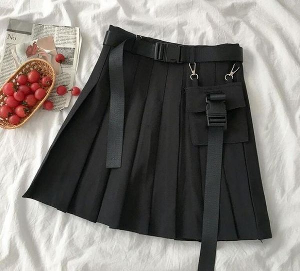 

skirts pleated mini skirt gothic harajuku lady cargo pocket a-line faldas hip-hop streetwear casual black plaid