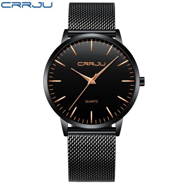 

business mens watches brand luxury crrju men quartz wristwatch male ultra thin mesh strap clock reloj extraplano hombre 210517, Slivery;brown