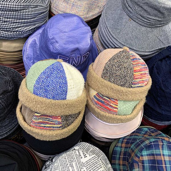 

designer versatile autumn and winter domed curled lamb wool warm landlord hat, Blue;gray