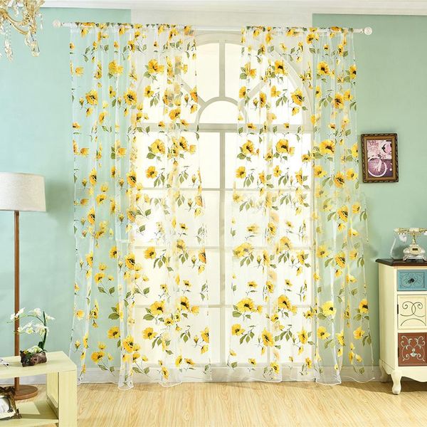 

1xflower vines tulle door window curtain drape panel sheer scarf valances chic & drapes