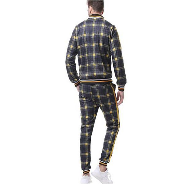 

men's tracksuits autumn thin men slim trendy fashion plaid sportswear suit street hip hop outdoor fitness jogging + pants tk3k, Gray