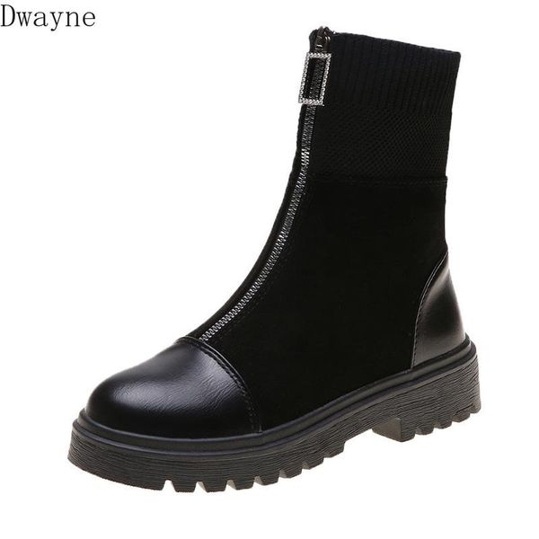 

boots 2021 autumn and winter women british style fashion simple stitching zipper decoration comfortable casual, Black