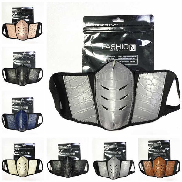 Cor sólida máscaras face moda pu pu couro homens mulheres boca capa dustproof avestruz a pele respirável festa respirável 7 estilo q6o7