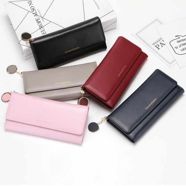 

wallets women's long tri-fold bags multifunctional coin purses, Red;black