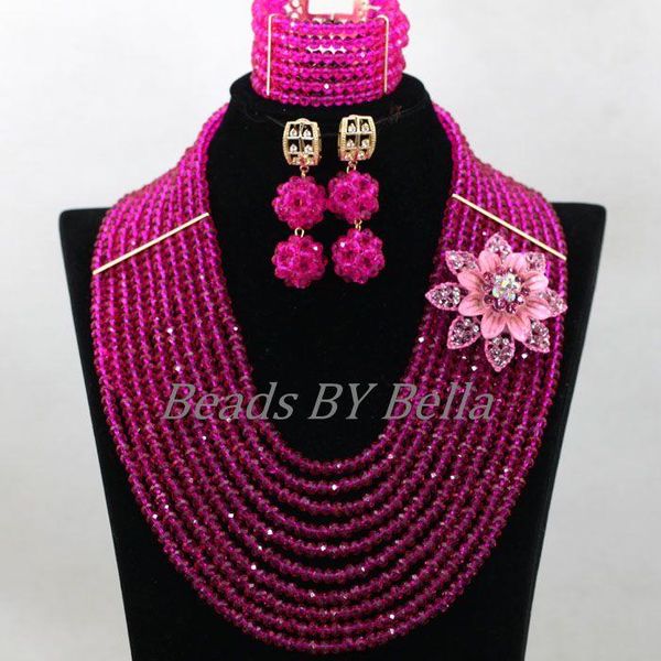

earrings & necklace 10 layers fushia crystal beads african women wedding party jewelry set gift bracelet abk753, Silver