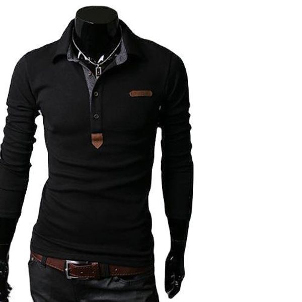 

wholesale men's t-shirts fashion men spring new model men's long-sleeved leather stitching casual, White;black