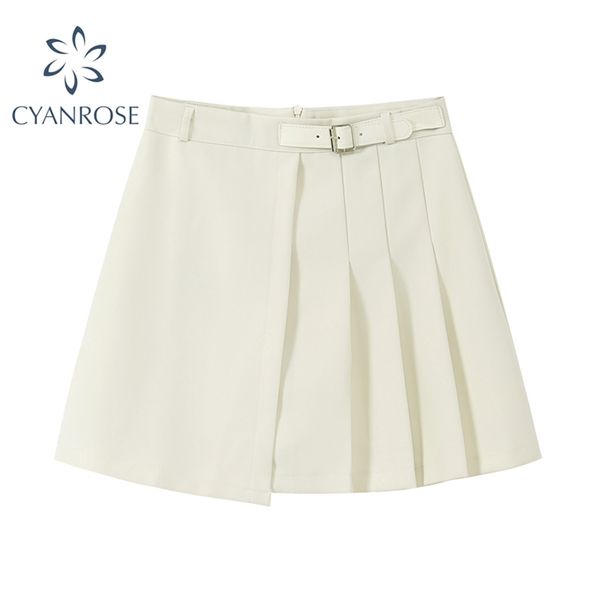 

summer high waist two-color a-line pleated women mini skirt korean preppy style sashes casual short female 210430, Black