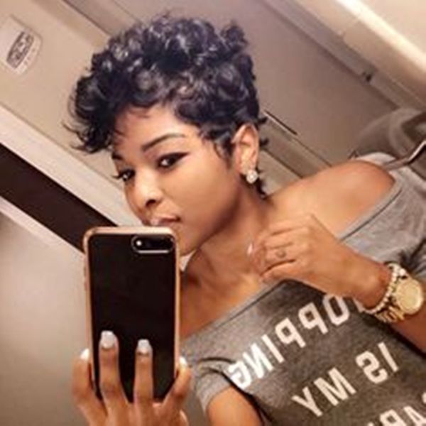 

short human hair afro natural wave wigs for black women brazilian virgin short curl waver machine made wig, Black;brown