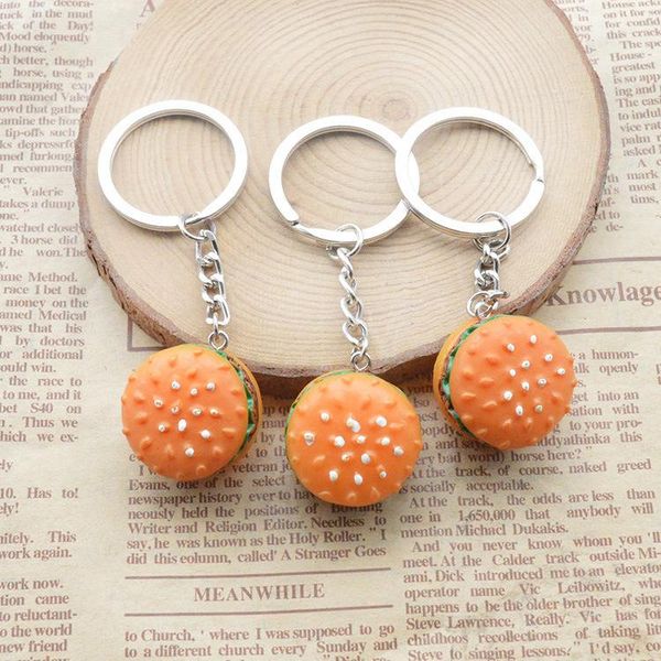 

keychains personalized resin simulation food hamburger key accessories sales promotion small gift keychain wholesale, Silver
