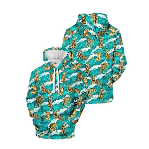 

men's hoodies & sweatshirts 2021 source tiger wave pattern loose trend long-sleeved pullover with hood, Black