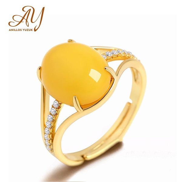 

cluster rings anillos yuzuk silver 925 jewelry for women fine natural yellow amber ring adjustable size wedding gift, Golden;silver