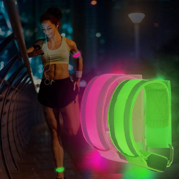 

sports safety strap reflective led light wristband armband night running cycling portable waterproof elements elbow & knee pads, Black;gray