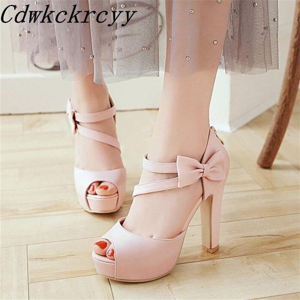 

women sandals summer pattern fashion super high heel fish mouth pink sweet bow banquet size 34-43, Black