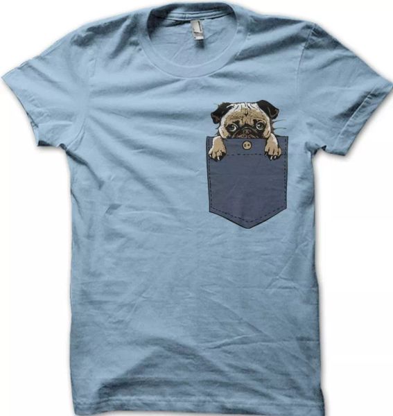 

PUG in my Pocket dog funny cute light blue sky printed t-shirt FN9410, White;black