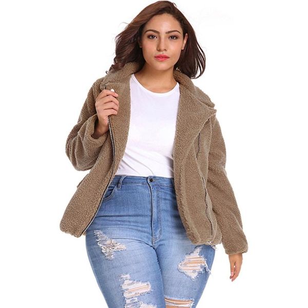 

women's jackets plus size winter women short coat outwear warm lapel biker motor jacket zipper fur female plush overcoat y910, Black;brown