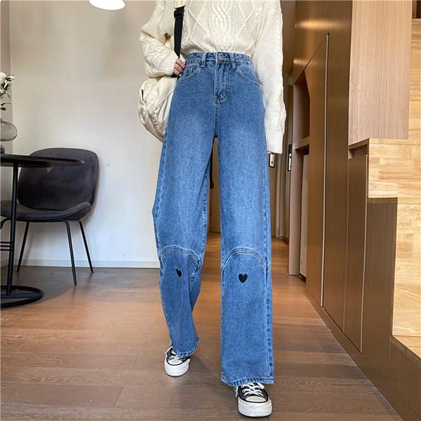 

women's jeans woman high waist clothes wide leg denim clothing blue streetwear vintage quality 2021 fashion harajuku straight pants