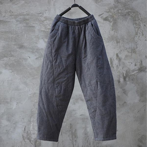 

women's pants & capris johnature vintage jacquard winter plus cotton 2021 elastic waist solid color warm trouser casual patchwork loose, Black;white