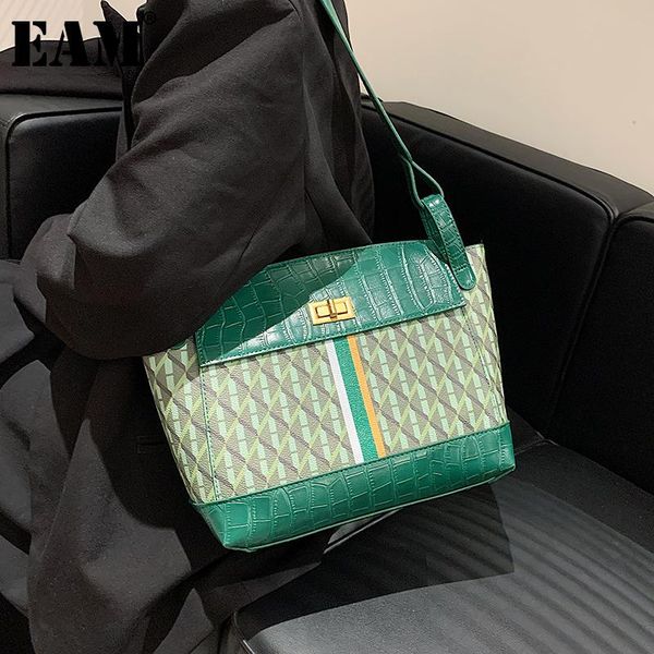 

evening bags [eam] women pu leather large-capacity twill print personality all-match splicing shoulder bag fashion trendy 2021 18a501