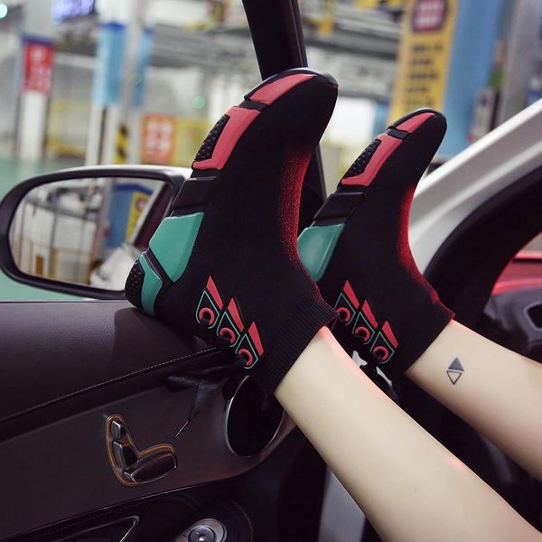 

boots women shoes colorful bottom elastic hip hop socks 2021 spring fall fashion black knitted thick platform