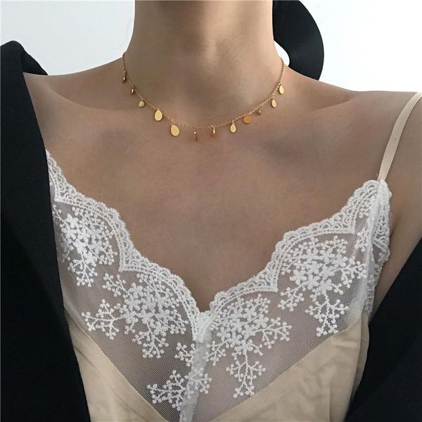 

pendant necklaces fresh shiny waterdrop square circle disc fashion gold chains choker for women girls banquet boutique jewelry, Silver