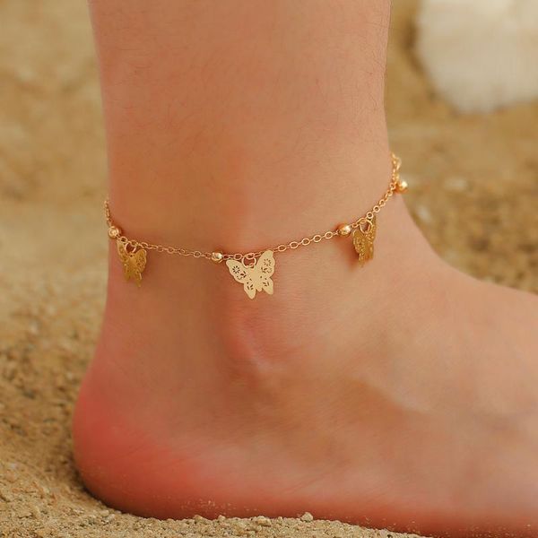 

anklets trendy butterfly ankle bracelet for women gold silver color anklet bohemian summer sandals beach jewelry girl foot chain, Red;blue