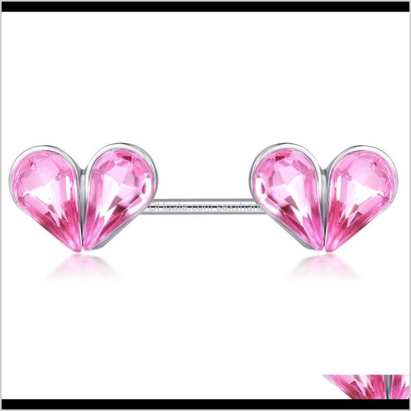 

drop delivery 2021 steel ear bar double love heart pink zircon nipple rings barbells body piercing jewelry for women girls earring 20pcs db8, Silver