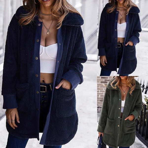 

women's fur & faux jacket winter coats coat warm furry long sleeve outerwear ladies overcoat plus size jackets manteau, Black