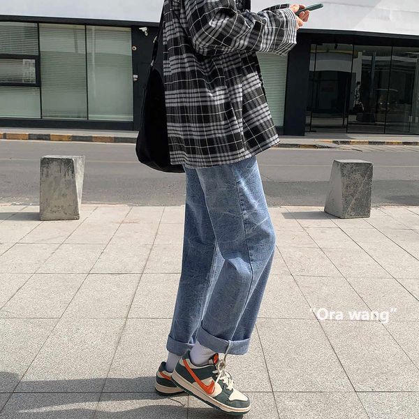 

men's jeans spring summer straight men fashion korean tie-dye streetwear cacual denim trousers black/blue 3xl-s ikzx whr7