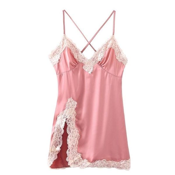 

casual dresses plus size women's sleeveless lace silk nightdress v-neck nightwear pyjamas dress, Black;gray