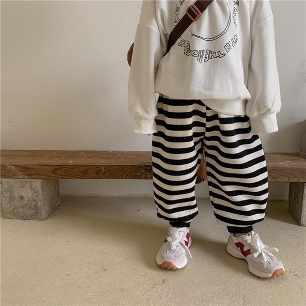 

trousers children's pants 2021 autumn striped boys and girls' middle small sports loose, Blue
