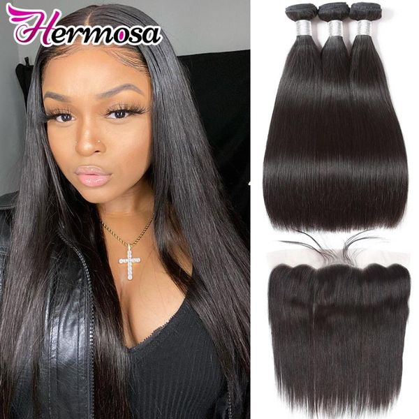 

human hair bulks peruvian straight with closure 3 bundles lace frontal 13x4 hermosa remy, Black