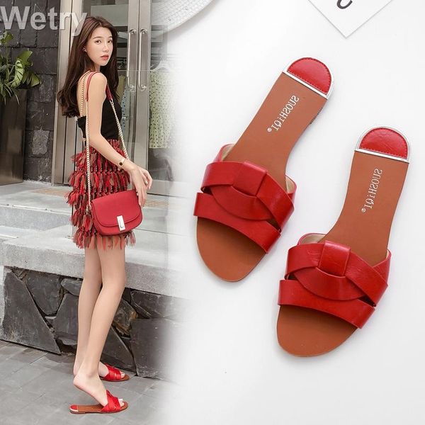 

slippers women slides outdoor ladies flats pu leather comfy chic soft casual elegant summer woman fashion shoes 2021, Black