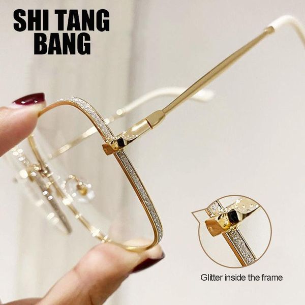 

sunglasses 2021 women big box glasses anti-blue light radiation flat mirror metal frame with glitter eyewear, White;black