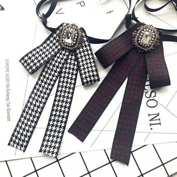 

neck ties handmade british retro simple bow tie professional uniform female houndstooth lattice bowties accessories for women shirt dress, Blue;purple