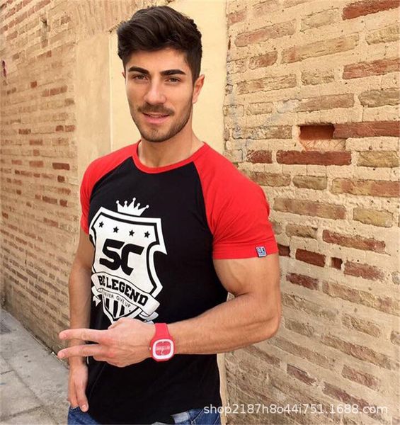 

t-shirt lightweight, comfortable and breathable sports fitness round neck short sleeve men's slim fashion, White;black