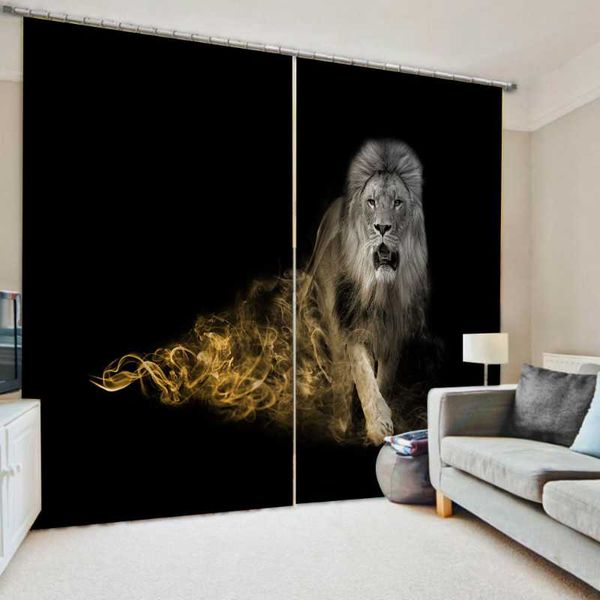 

po black blackout curtains lion curtain 3d living room bathroom window & drapes
