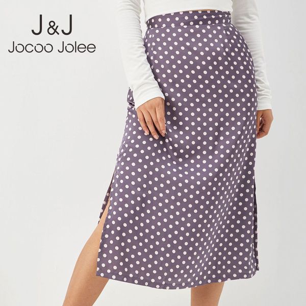 

women elegant high waist satin slim bodycon skirt casual polka dot split midi skirt summer bohemian a line skirts 210518, Black