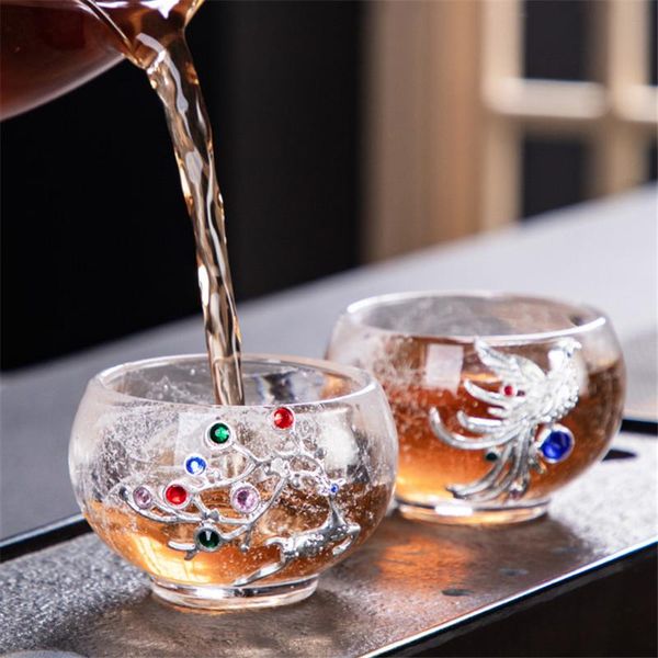 

cups & saucers crystal glass master cup creative inlaid silver dragon and phoenix tea high-end luxury set heat resistant office