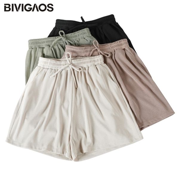 

bivigaos summer new sweet shorts women drawstring casual shorts plus size loose wide leg shorts ladies lungewear 210408, White;black