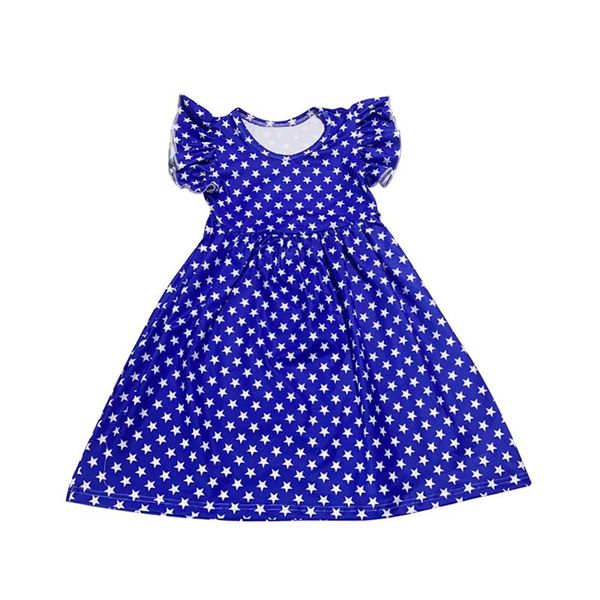 

family matching outfits girls summer dress small flying sleeves round neck elastic waist sweet and lovely long skirt, Blue