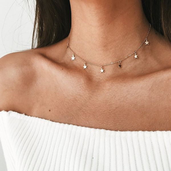 

gold color star party women's pendant necklace fashion female choker necklaces jewelry simple ladies pentagon-star gifts, Silver